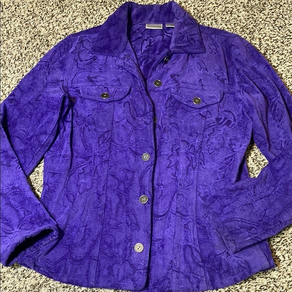 Chico's Purple Embossed Textured Jacket with Collared Neckline - Picture 3 of 7